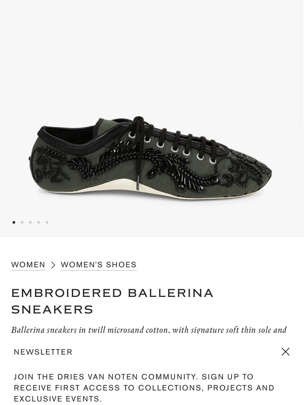 Dries Van Noten Olive and Black Beaded Ballerina Sneakers